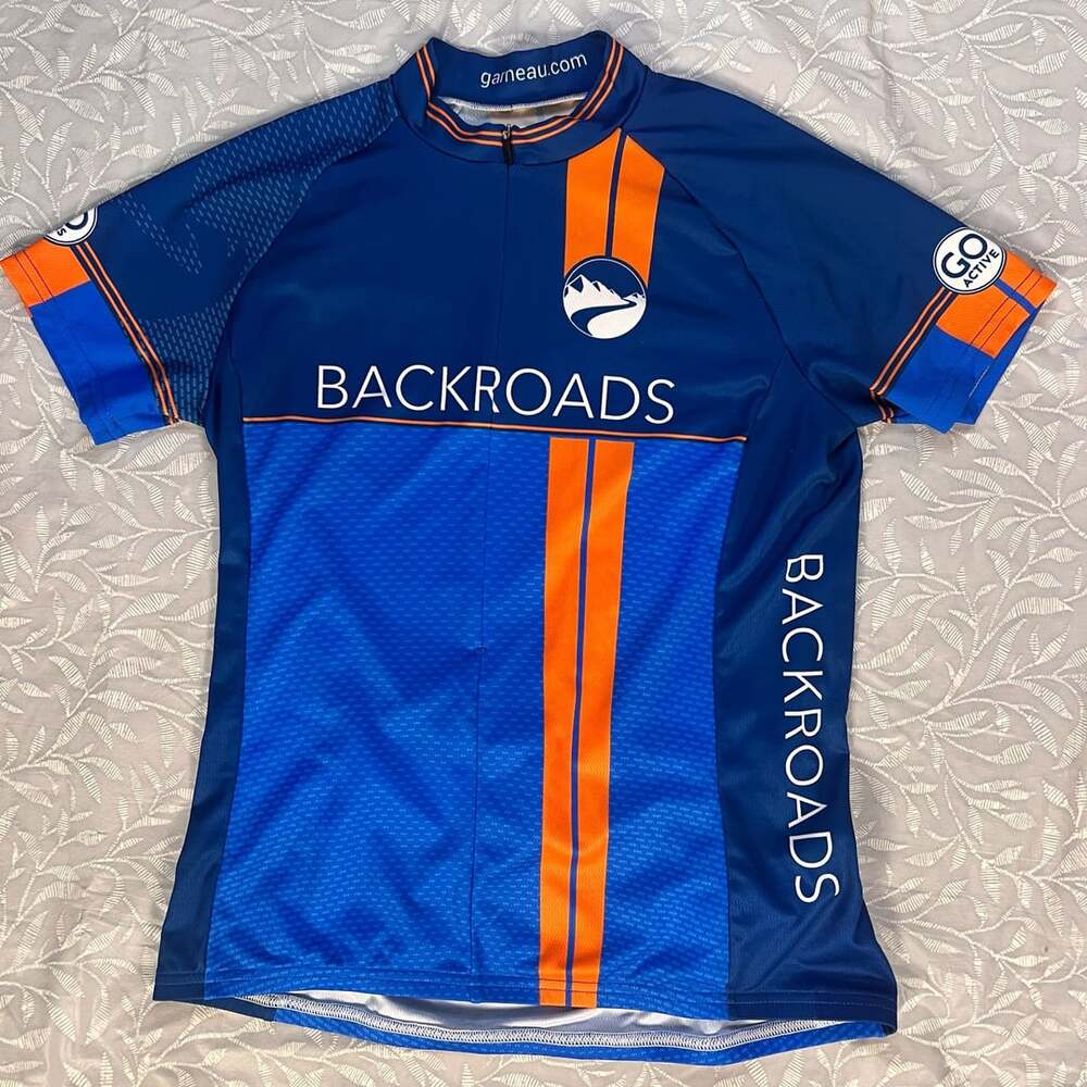 Garneau Backroads 40 Years Cycling Bike Jersey Blue Orange Size Large